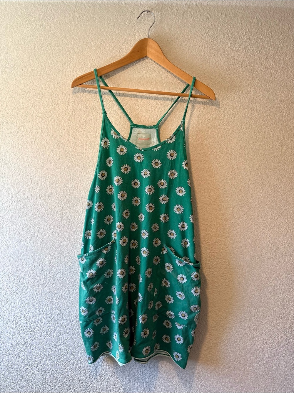 FREE PEOPLE FP Movement Green Daisy Print Oversized Romper w/ Pockets